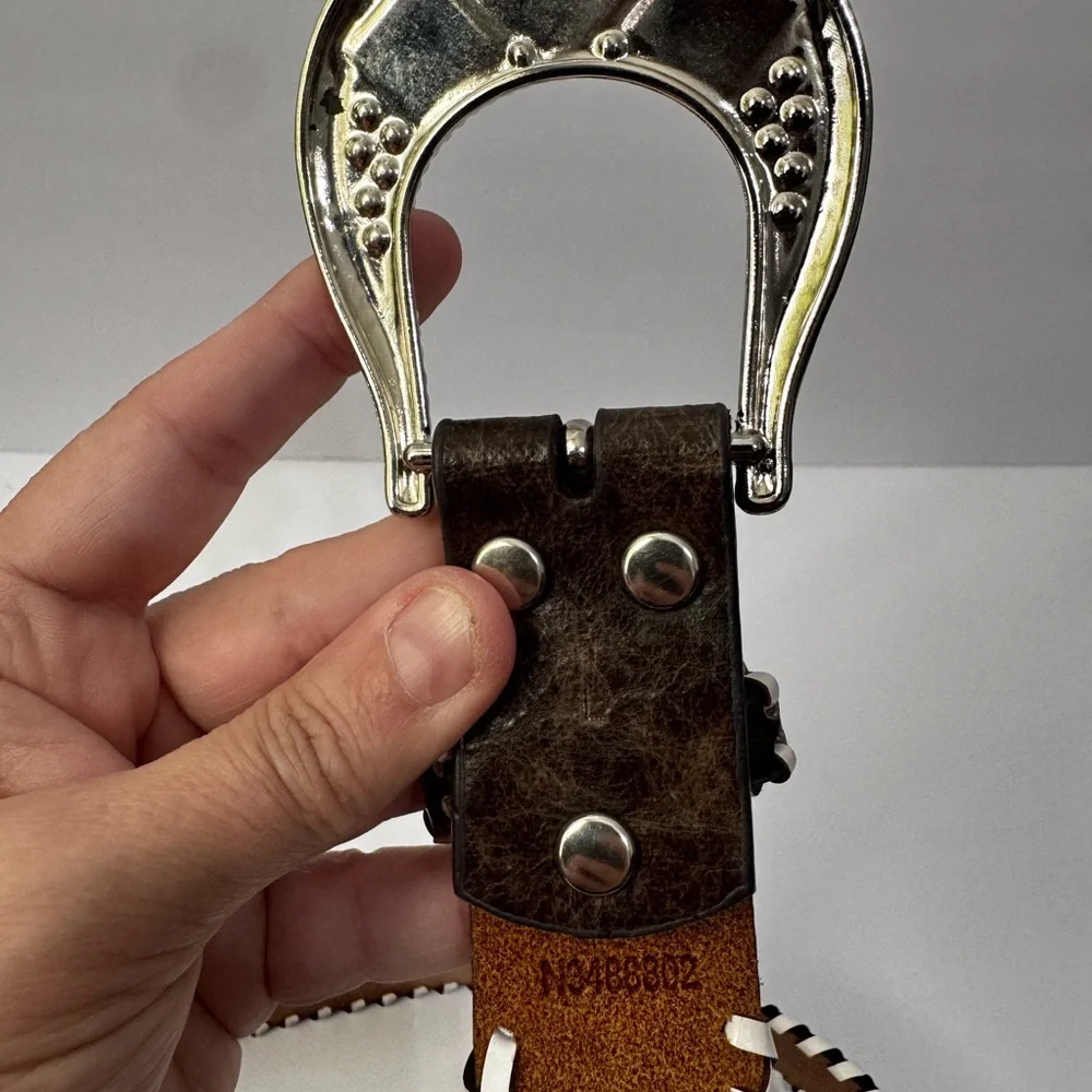 Nocona Brown and Silver Women's Belt with Crystal Buckle large like new